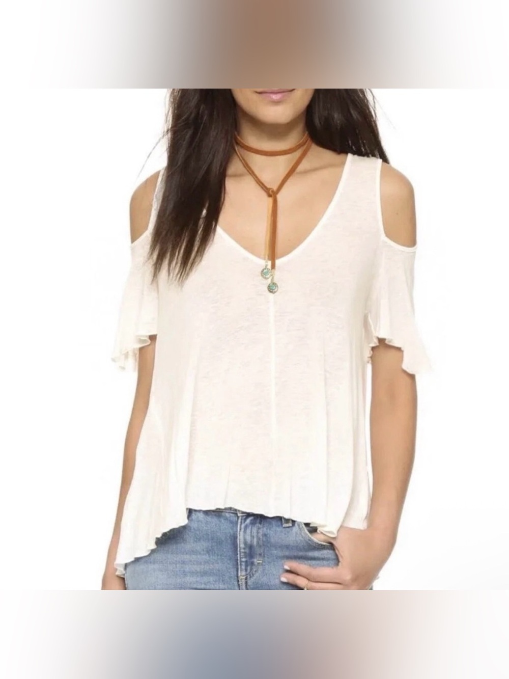 Free People Bittersweet Peekaboo Cold-Shoulder V-Neck Tunic Sz XS